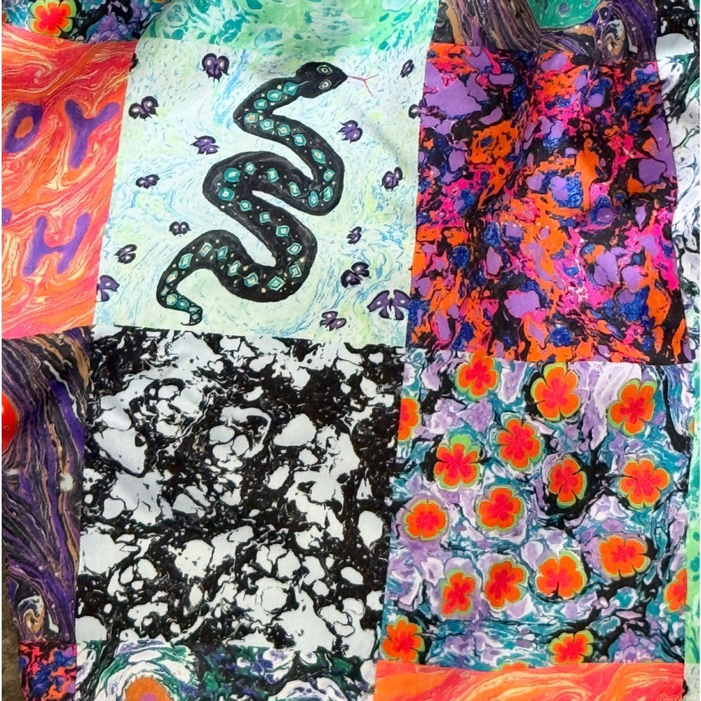 Teddy Fresh x MYFAWNWY Marbled Art Patchwork Elastic Waist Shorts, Multicolor,M - Picture 8 of 10